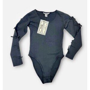 NEW 90s Bonjour Black Bodysuit Long Cutout Sleeves Womens Medium Vintage Stretch